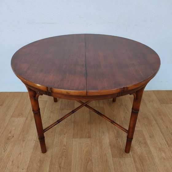 Image 1 of Vintage round faux bamboo dining table extendable dining table