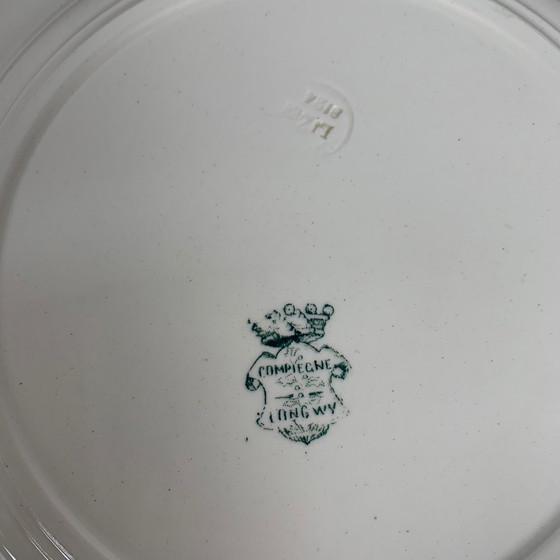 Image 1 of Set aus 3 Tellern + 3 tiefen Tellern, Modell "Compiègne" der Fabrik Longwy, Farbe dunkelgrün