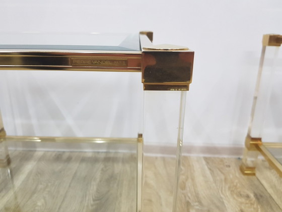 Hollywood Regency Tafels in glas van P. Vandel, Parijs, jaren 70, set van 2 – Pierre Vandel, Metal (photo 12 of 16)