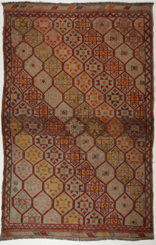Kilim Yoruk Anatolio Vintage 284 × 170 cm – Alfombra geométrica de lana tejida a mano – vloerkleden en tapijten, Wool