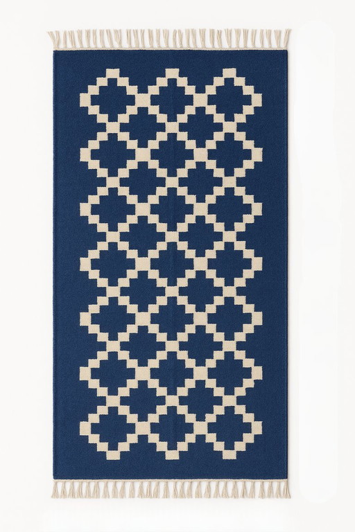 Senon Kelim Läufer 90 × 160 cm - Handgefertigt in Ägypten - Blauer Diamant, Flachgewebe