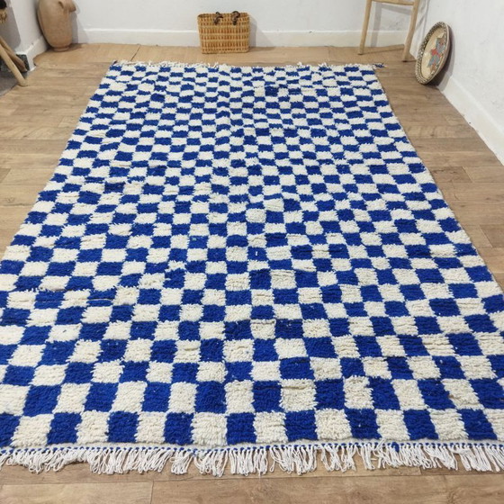 Image 1 of Tapis marocain à damier bleu – Tapis berbère à damier bleu | 316 × 195 cm