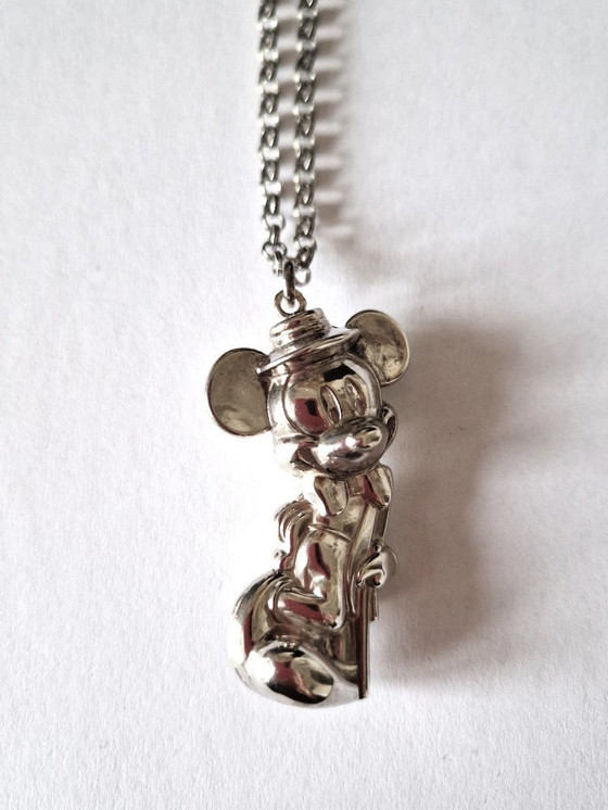 Image 1 of Disney - Large silver Mickey Mouse pendant with long chain