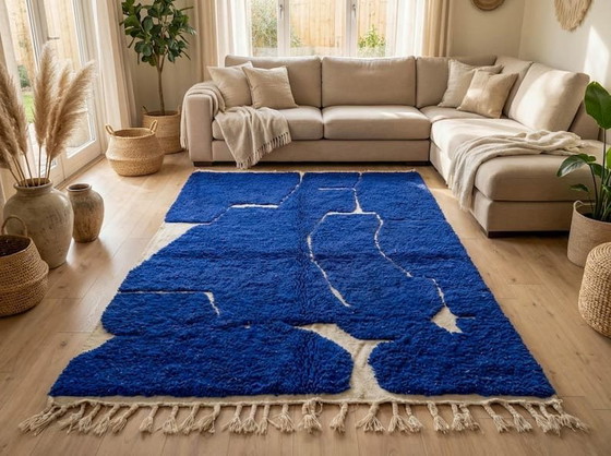 Image 1 of Handmade Moroccan Beni Ouraine Atlas Rug, 150/250 cm, Blue Pattern