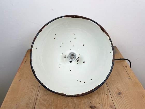 Image 1 of Industrial White Enamel Factory Lamp with Cast Iron Top, 1960s