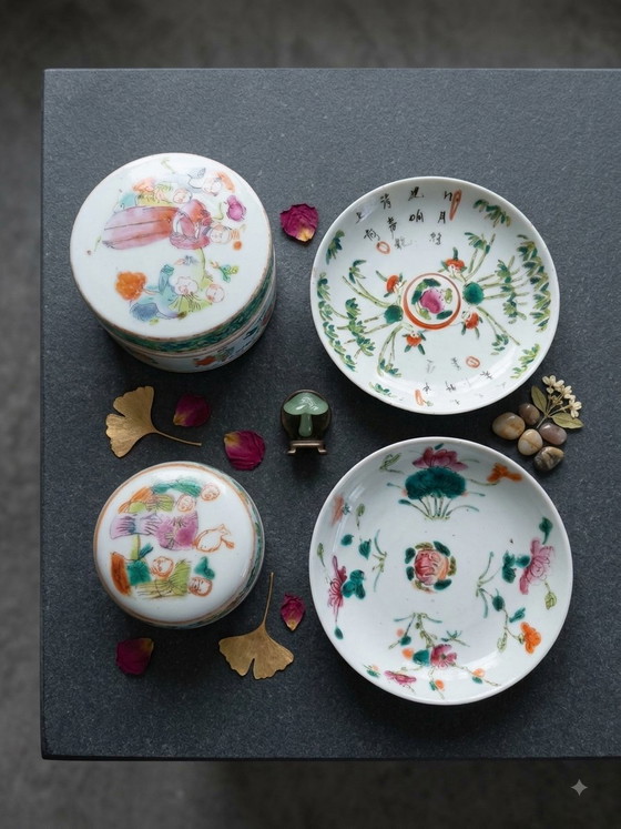 Juego de 4 piezas de porcelana china, período Daoguang, principios del siglo XIX, Famille Rose, estilo (photo 13 of 14)