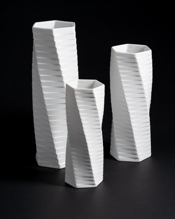 Image 1 of ROSENTHAL Studio-Line WERNER UHL Bisque Porcelain Vase Trio PISA Postmodernism