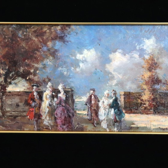Image 1 of Gallant Scene, Oil Painting on Board Signed N. Sidoli, Italy Early 20th Century