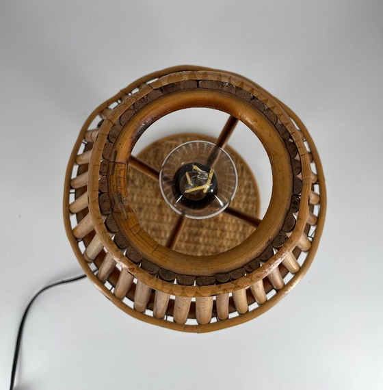Image 1 of Lampe de table vintage en bambou et rotin – Style milieu du siècle