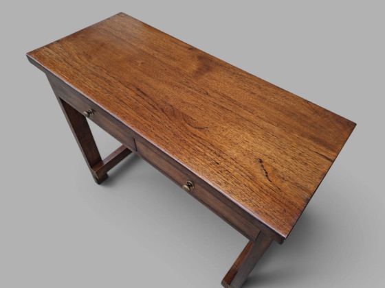 Unique Brutalist Sidetable, Wall Table, Console Dimensions: 100x43cm And 85cm High. – Wood, Brass (photo 5 of 5)