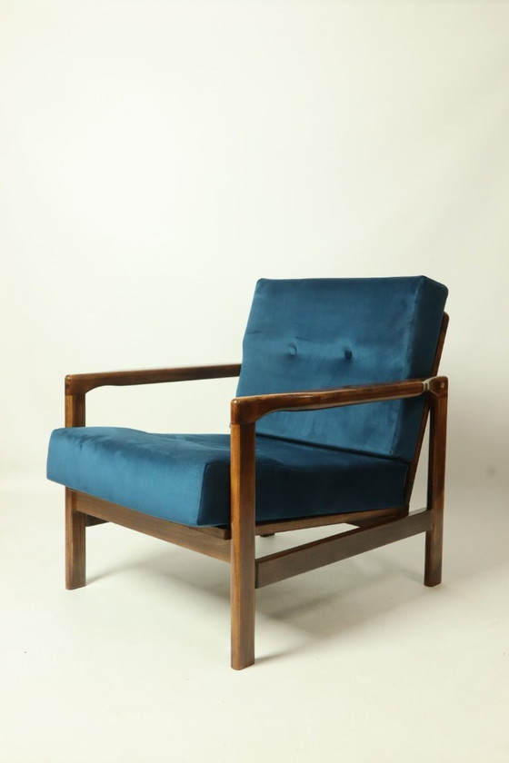 Image 1 of Vintage fauteuil blauw marin Scandinavisch ontwerp door Z.Bączyk 1965