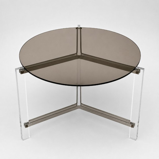 Runder Vintage-Couchtisch aus Rauchglas und Plexiglas – 1970er Jahre