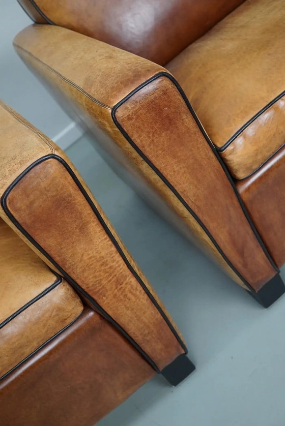 Image 1 of Vintage Nederlandse clubfauteuils van cognackleurig leer, set van 2