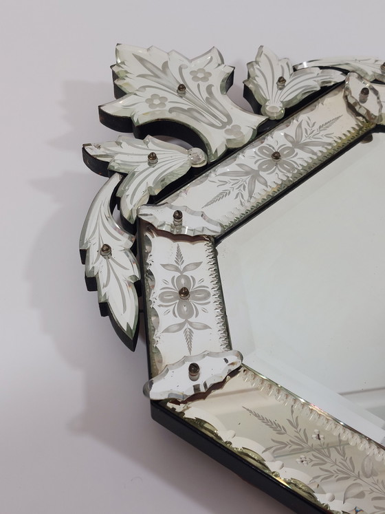 Image 1 of Antique handmade Venetian wall mirror, Murano glass, cut and engraved