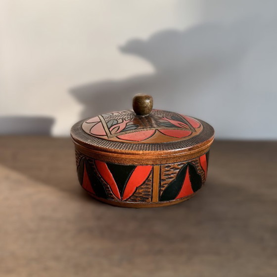 Image 1 of Authentic Amsterdam School lidded box – Pyrography – ca. 1920