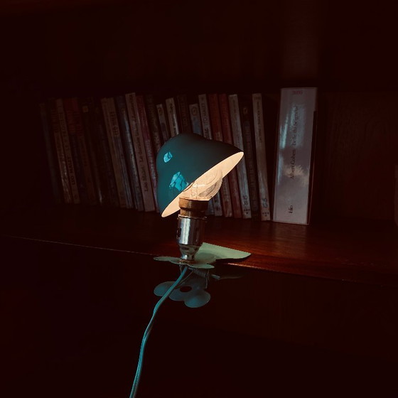 Image 1 of Small green metal mushroom clip-on lamp, vintage night light