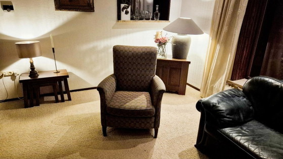 Vintage Designer Wingback Armchair with Oak Legs – Koekoek, Textile (photo 21 of 21)
