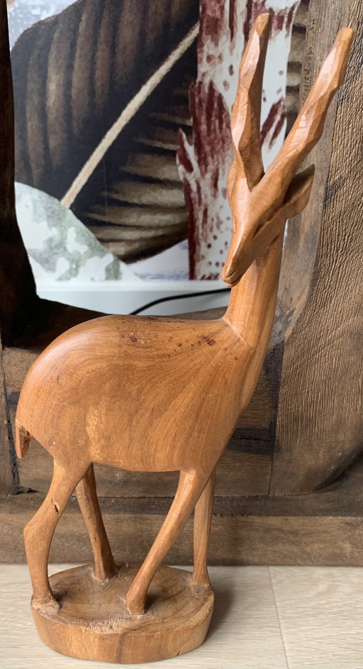 Wooden Deer Statue