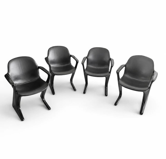 4 x Kangaroo Z-chair / Ernst Moeckl pour Horn Collection années 60 / Rembourrage cuir noir / Ernst Moeckl / (photo 14 of 19)
