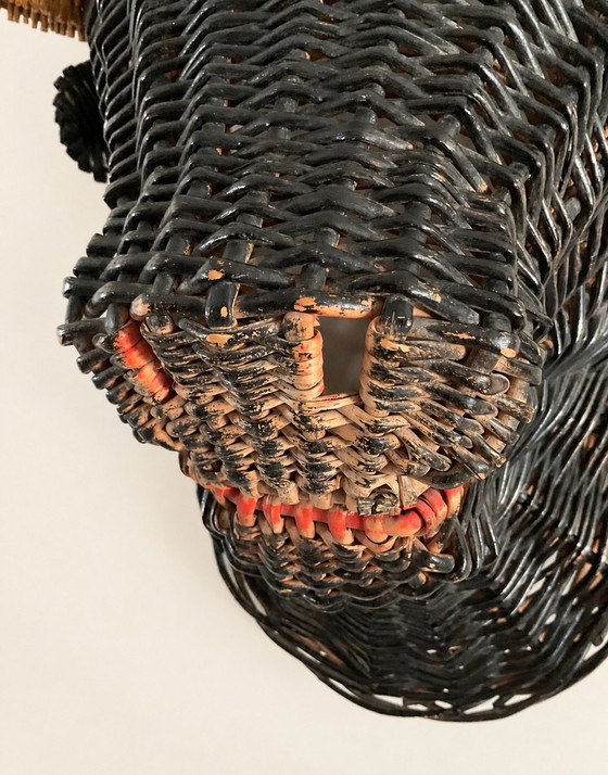 Rare French Polychrome Wicker Bull / Minotaur Wall Sculpture, 1950s – Rattan (photo 8 of 10)