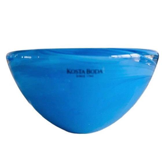 Image 1 of Vintage Kosta Boda tealight holder Atoll Aqua blue crystal Anna Ehrner 1990s