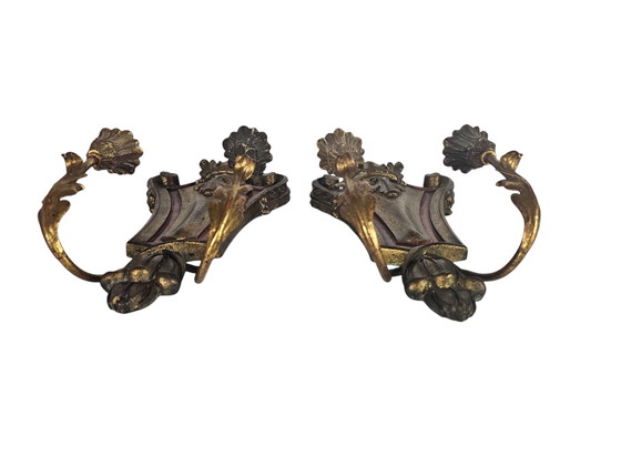 Image 1 of Palladio - Wall sconces (2) - Wood - Gilded - Italy - 3rd Quarter 20th Century