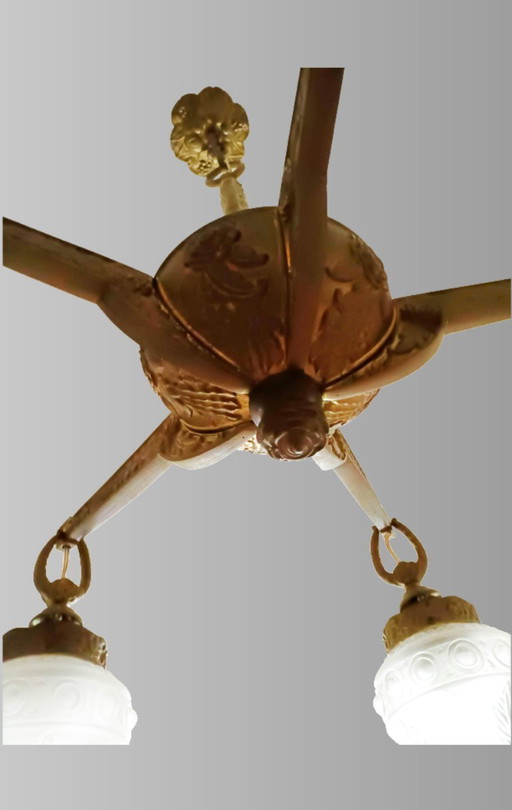 Lámpara de araña de bronce – estilo Art Nouveau – pesada y elegante