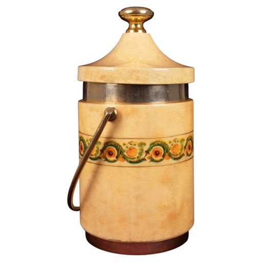 Aldo Tura Mod. 1225D Geitenleer Perkament IJsemmer / Thermos Italië 1970
