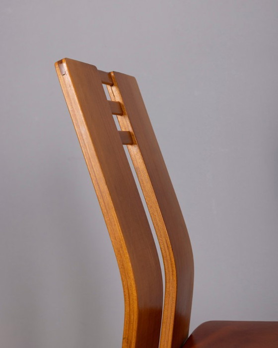 Image 1 of Ensemble de 4 chaises vintage des années 1950 en bois et cuir, design italien