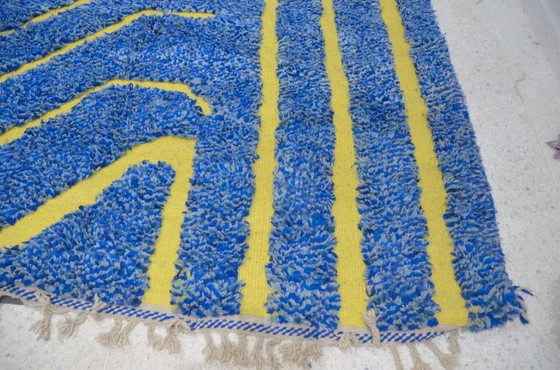 Image 1 of Luxuriöser Beni Mrirt Teppich XXL Blau & Gelb – Handgewebte Wolle (330×250 cm)
