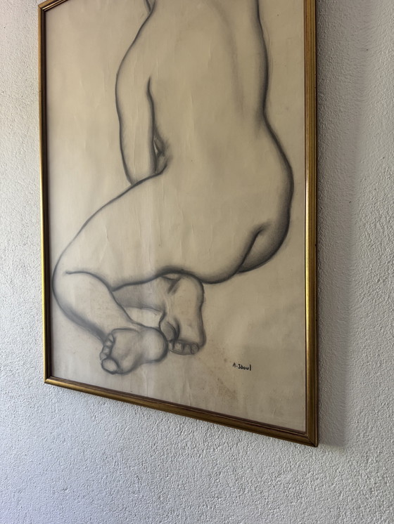 Image 1 of Large Nude Charcoal Painting André Jaoul
