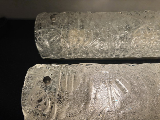 Image 1 of Ensemble de 2 très grandes appliques murales (verre dépoli vintage) Hans Popp (HP Leuchten)