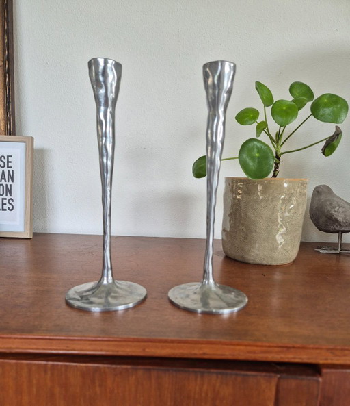 2 Vintage-Kerzenständer aus Aluminium im dänischen Design