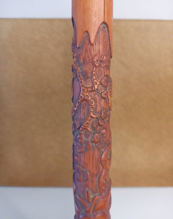 Image 1 of Ancient Chinese calligraphy brush – Wooden handle with carving – Bone – Animal hair (horse)