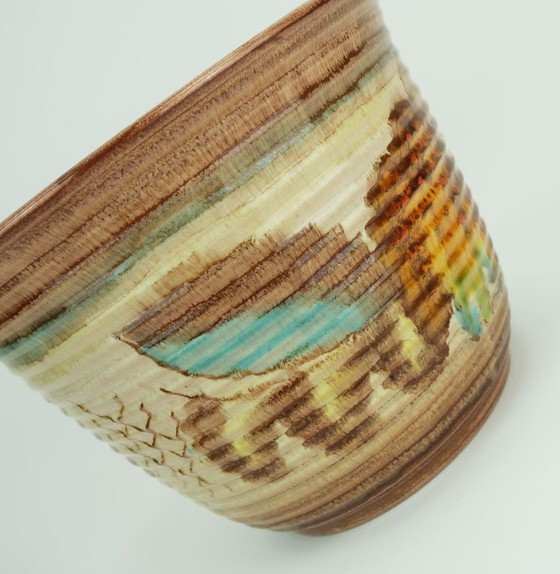 Image 1 of rare grand pot de fleurs art déco PLANT POT années 1930 en céramique dumler breiden goutte à goutte modèle 130/26