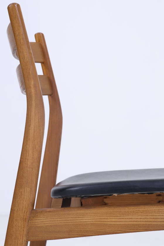 Image 1 of 2 Vintage Teak Dining Room Chairs | Mid - Century Chair 60s | Kitchen Chair Leather Cover #08-02