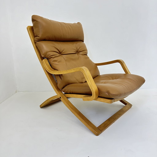 Chaise longue vintage en cuir cognac avec sangles, 1970S