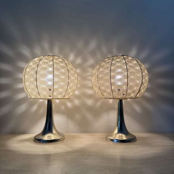 Image 1 of Set of 2 Aro leuchte table lamps with fabric shade , 1970s