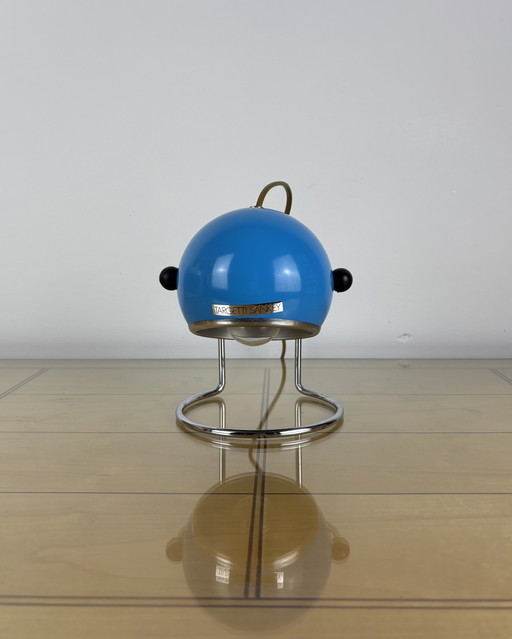 Table Lamp, Targetti Sankey Metal, Eyeball, 70s, Italy, Space Age, Sputnik design, 1970s, Blue Vintage Lamp with Chrome Stand