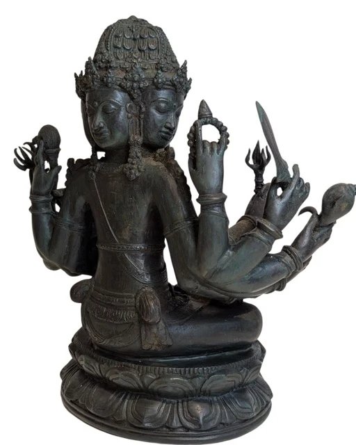Estatua de Brahma indonesia de bronce con cuatro cabezas y catorce brazos Lote 079 – Esculturas, Bronze (photo 4 of 13)