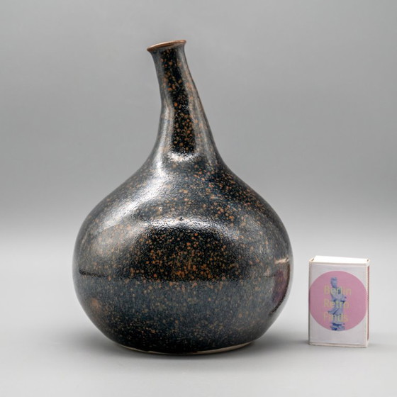Image 1 of Rare Miura Chikken Japanese Kyō-yaki Vase Kyoto style Tenmoku (tetsu-yu) glaze