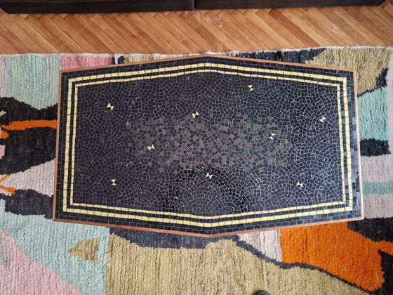 Coffee table, sofa table, mosaic wood, decorative, circa 1950/1960 (photo 3 of 7)