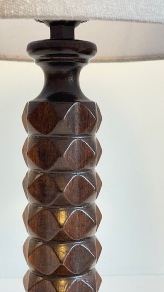 Image 1 of Vintage Geometric Wooden Lamp in the Style of Charles Dudouyt