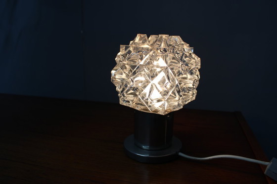 Image 1 of Mid Century Czech Crystal Glass Table Lamp, 1970s Chrome Base
