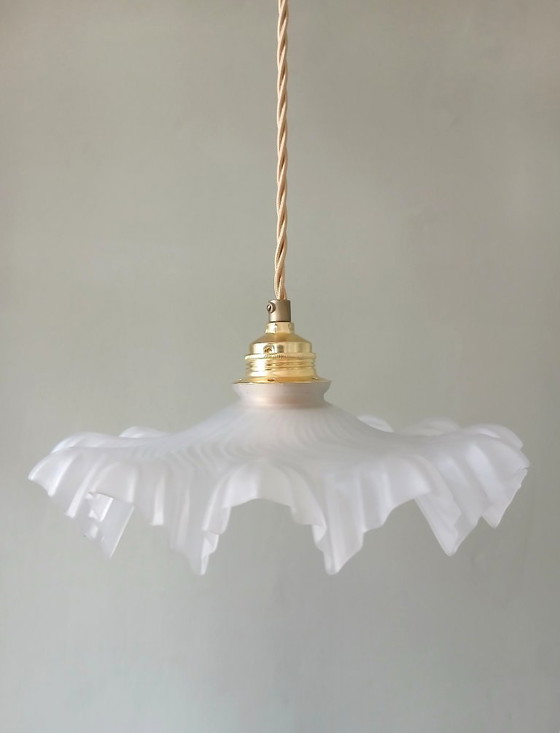 Image 1 of Vintage Franse Frosted Glazen Hanglamp in Clichy Stijl