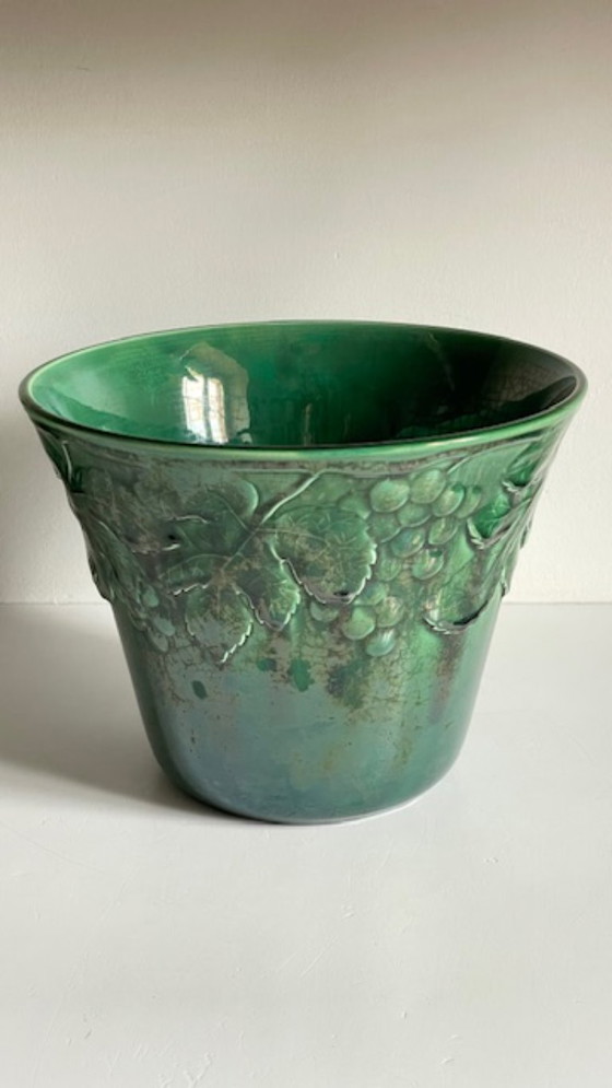 Image 1 of Cache-POT Barbotine GIEN France Vintage
