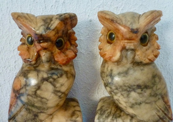 Image 1 of Art Deco Bookends Alabaster Owls, Italy.
