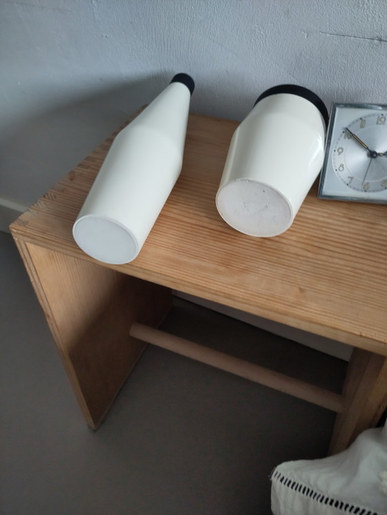 Image 1 of Mid-century metal vases black cream