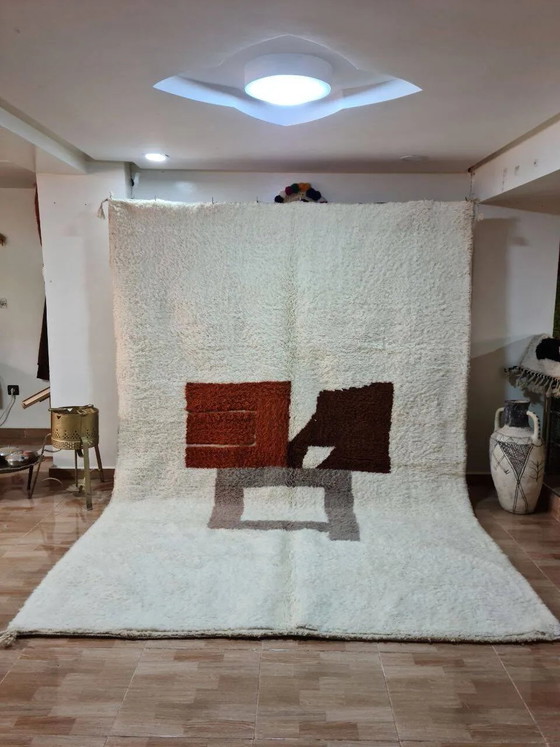 Tapis Beni Ouarain Design Abstrait - Laine Naturelle - Tons Terre - – Coton, Industrieel (photo 3 of 3)