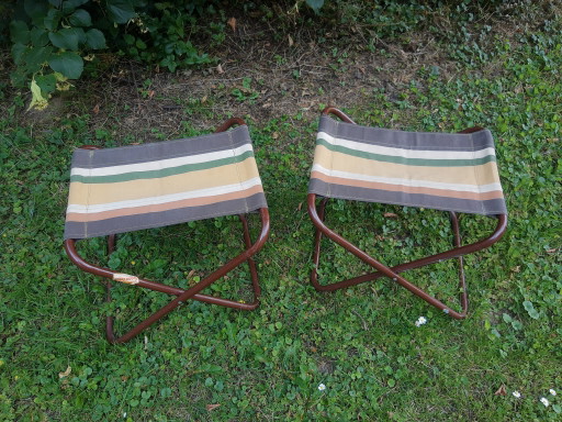 Set 70's Italiaanse buisframe campingkrukjes Grand Soleil, bruin
